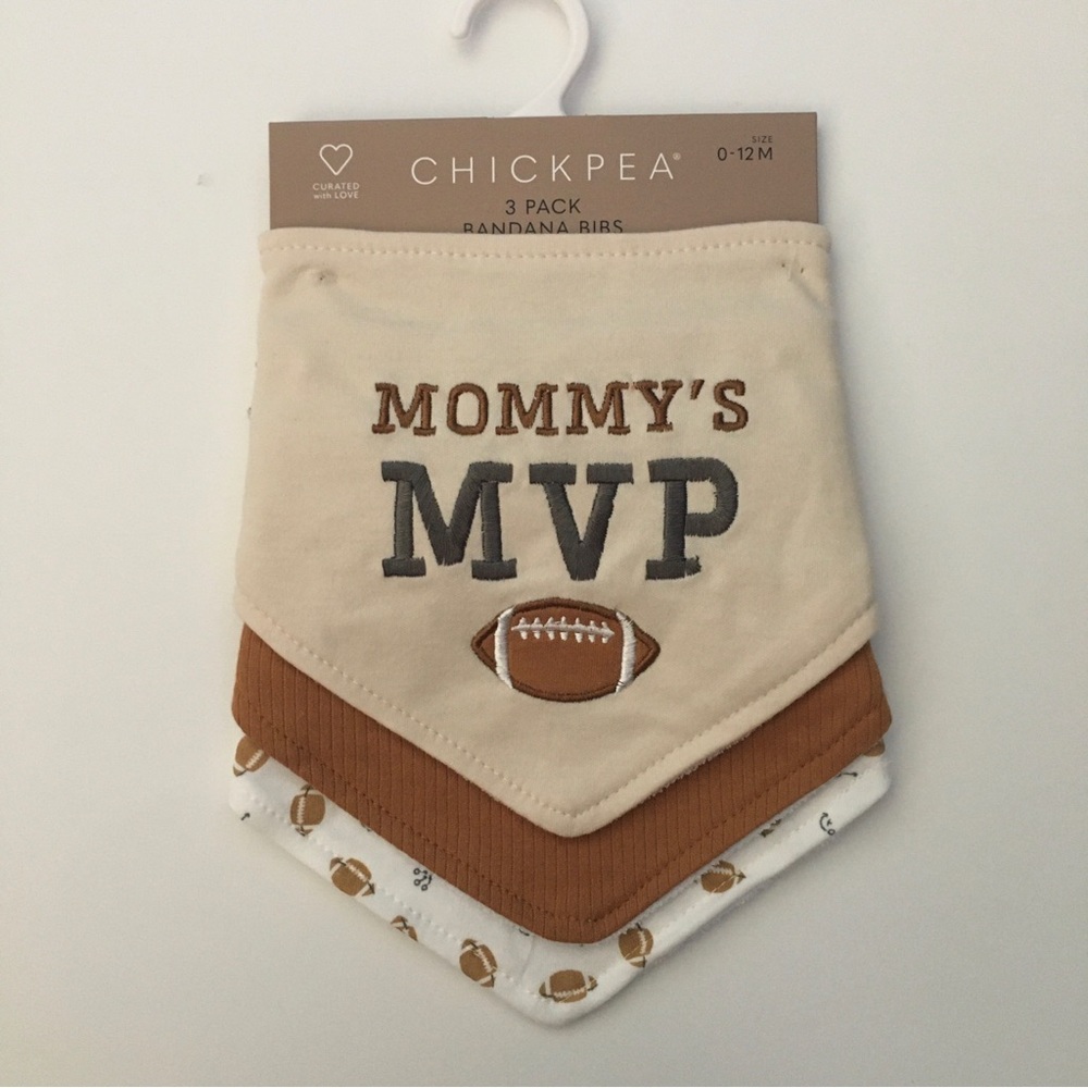 NEW Bandana Bibs for Baby 0-12M “Mommy’s MVP” Football Theme | Chick Pea